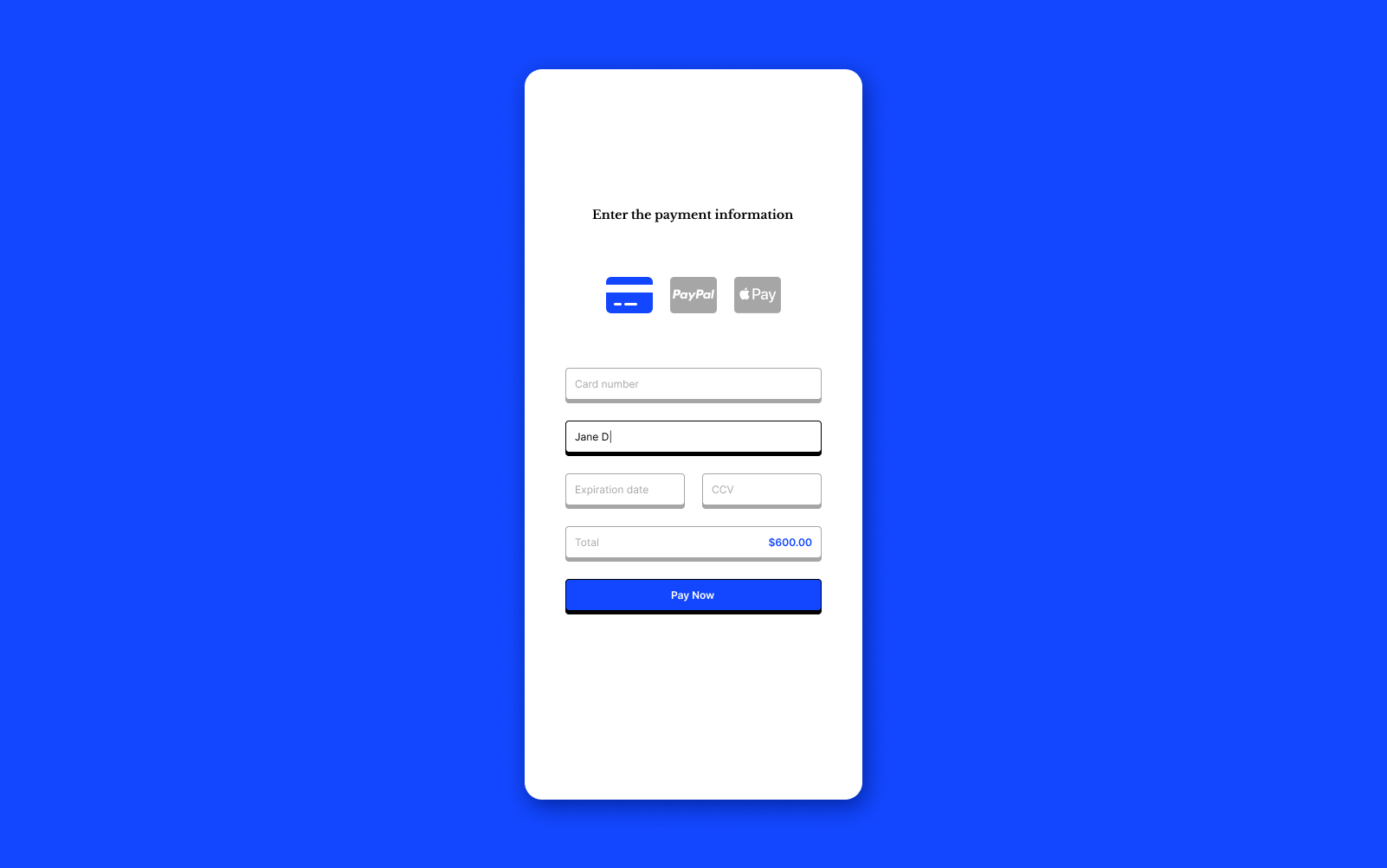 Credit card checkout designed and developed by Eva Tokarchuk