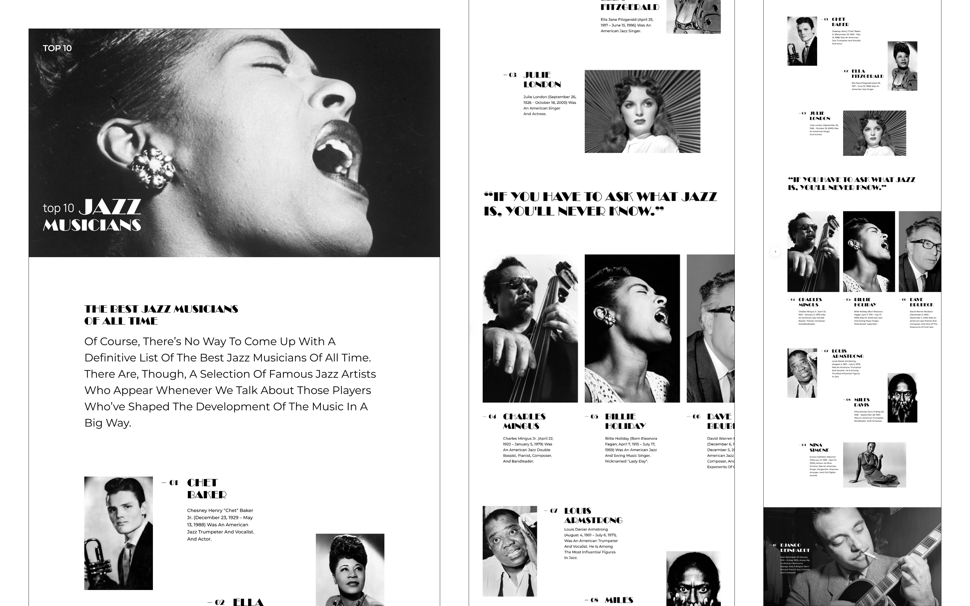 Jazz, Musicians, list design,UI, created with Figma